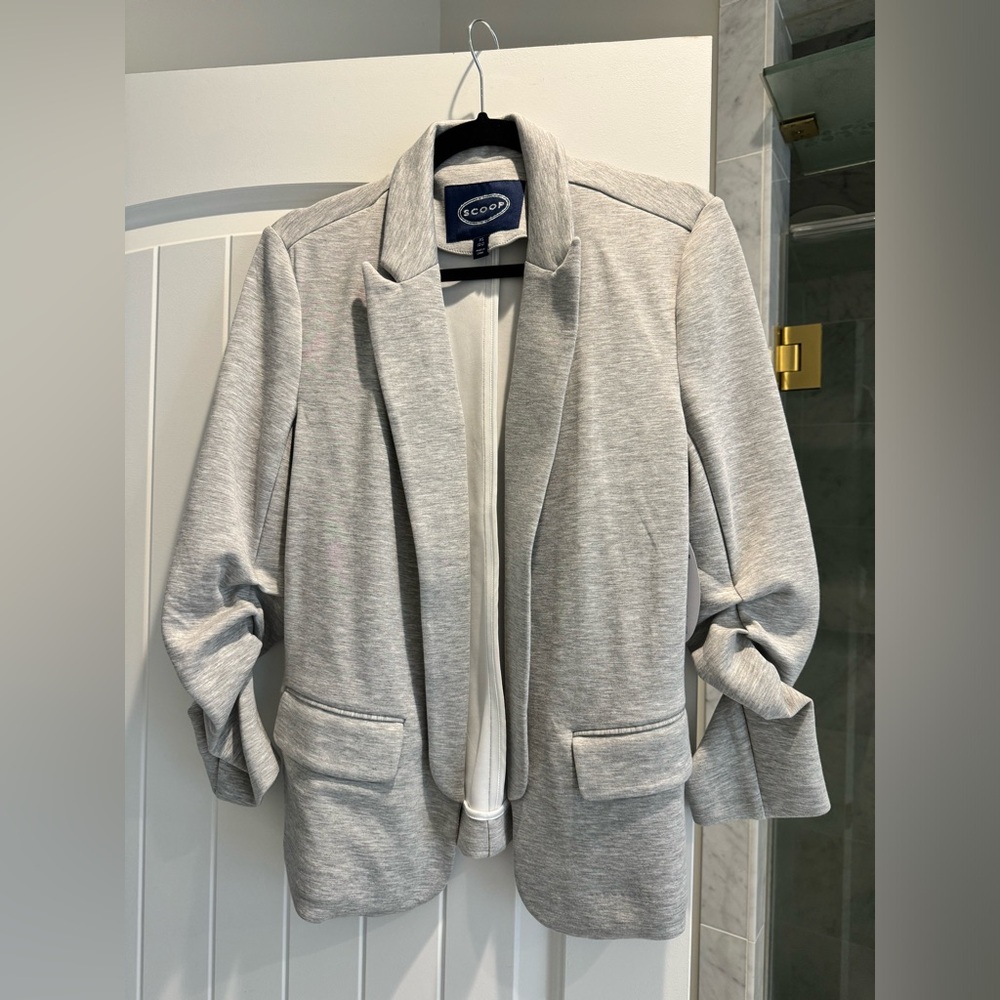 Scoop Scrunch Sleeve Blazer in Heather Gray Size M XS 0-2
